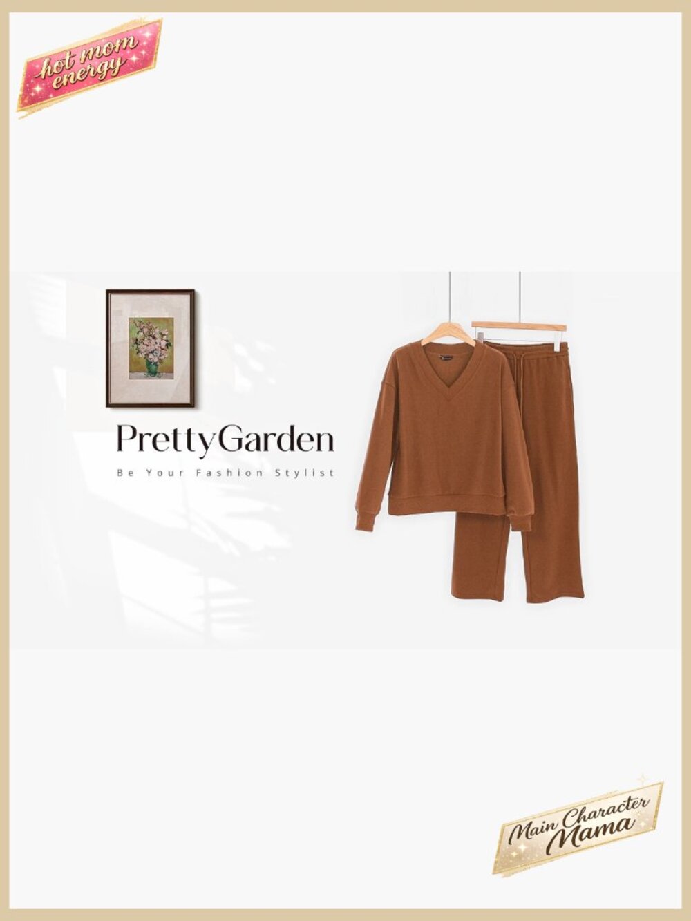 Oversized V-Neck Sweatsuit Set Loose Wide Leg Pants Knit Casual Lounge Wear - Picture 7 of 7